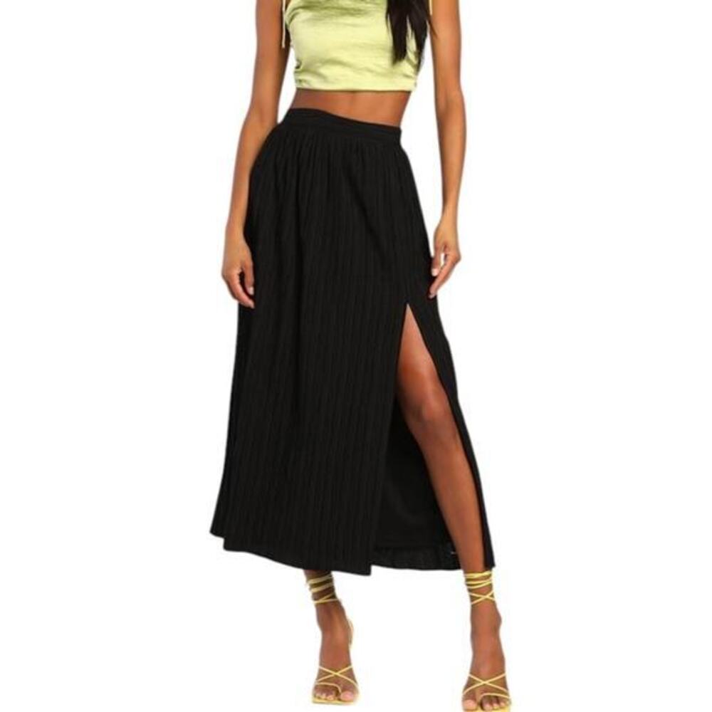 Lulus Midsummer Memories Black Mid-Rise Maxi Skirt size Small NWT